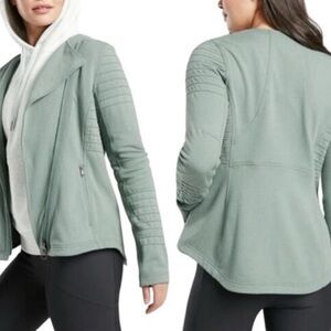 Athleta Knit Moto Women's Sage Green Fleece Jacket